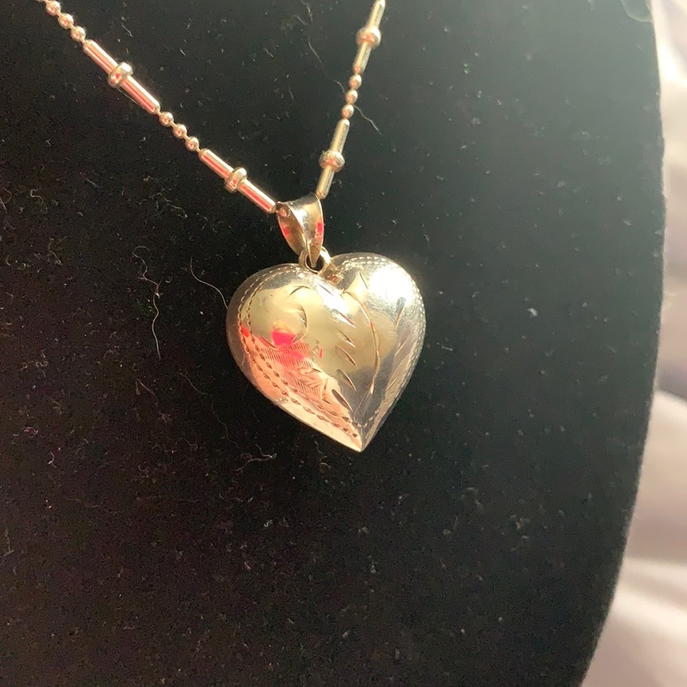 Sterling Silver Engraved Heart Pendant Necklace